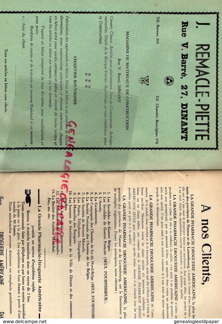 BELGIQUE-DINANT- RARE CATALOGUE PHARMACIE DROGUERIE AMERICAINE-RUE ADOLPHE SAX-REMACLE PIETTE-DRAPEAU NATIONAL- - Documents Historiques