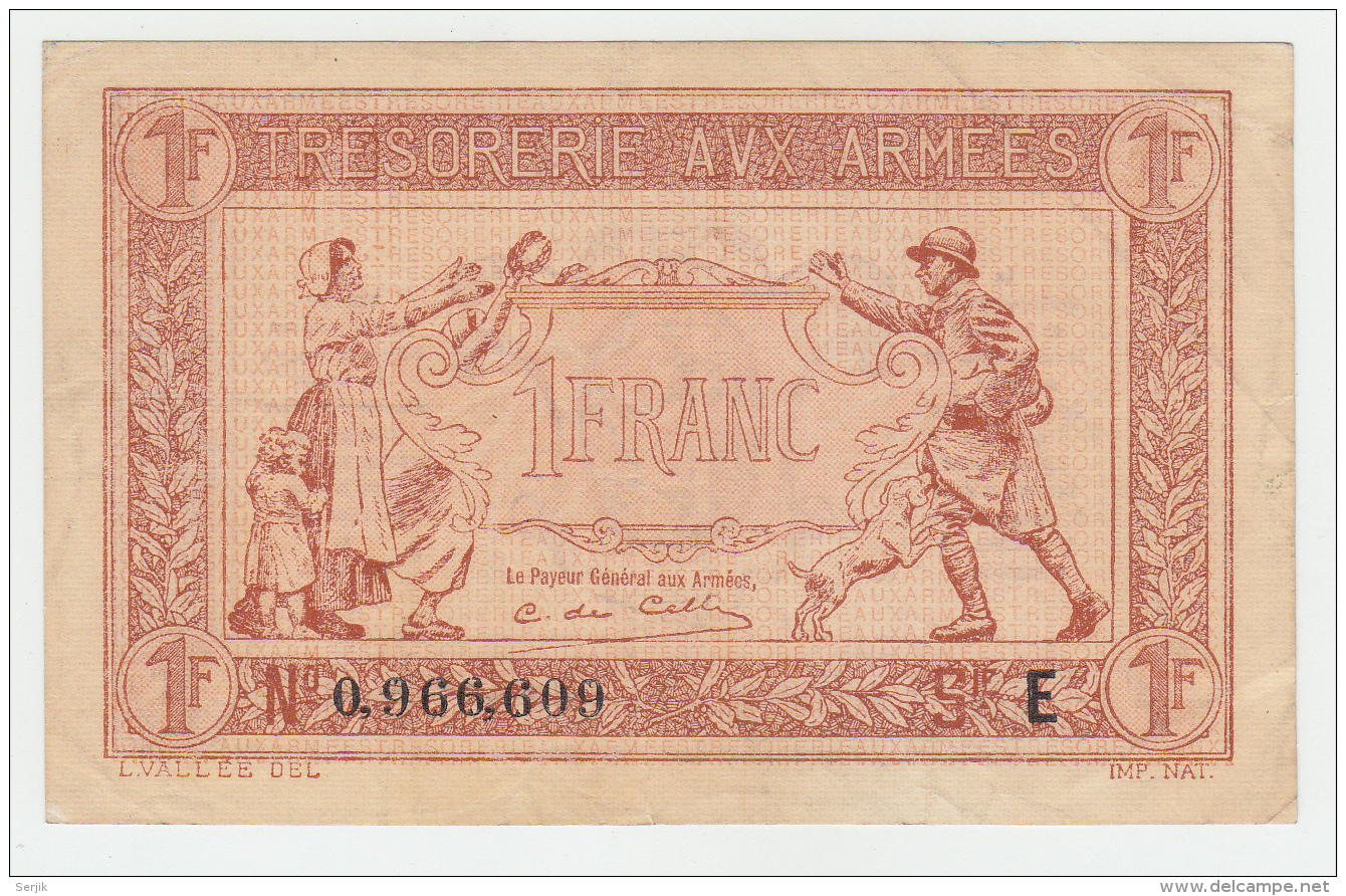 FRANCE 1 FRANC TRESORERIE AUX ARMEES 1917 VF++ Pick M2 - 1917-1919 Army Treasury