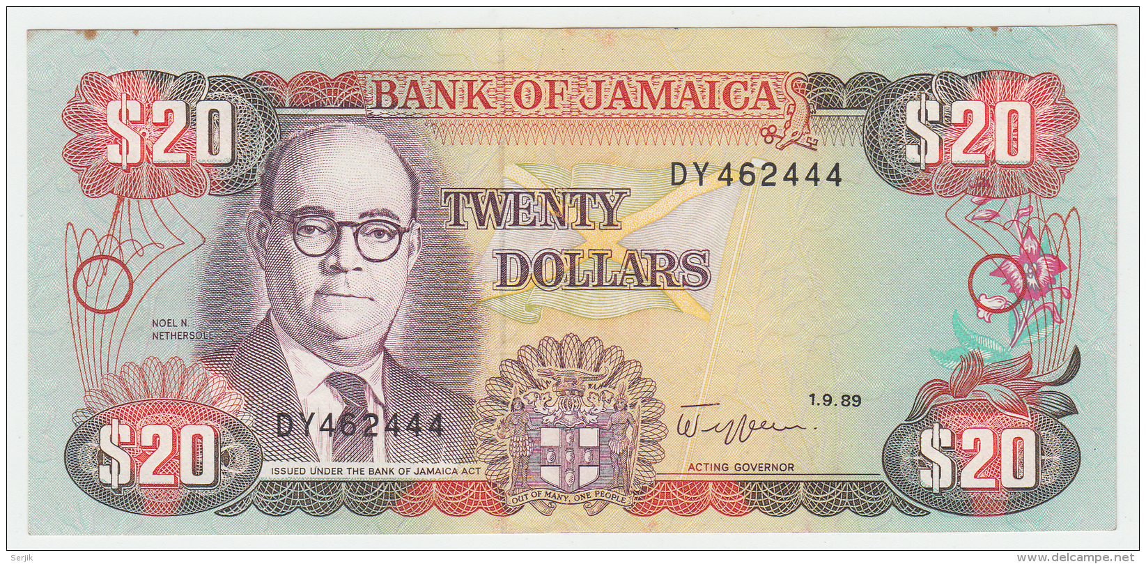 JAMAICA 20 DOLLARS 1989 VF+ Pick 72 - Jamaique