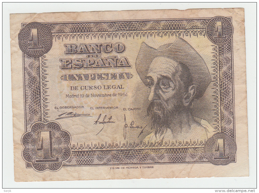 SPAIN 1 PESETA 1951 AXF Pick 139 - 1-2 Pesetas