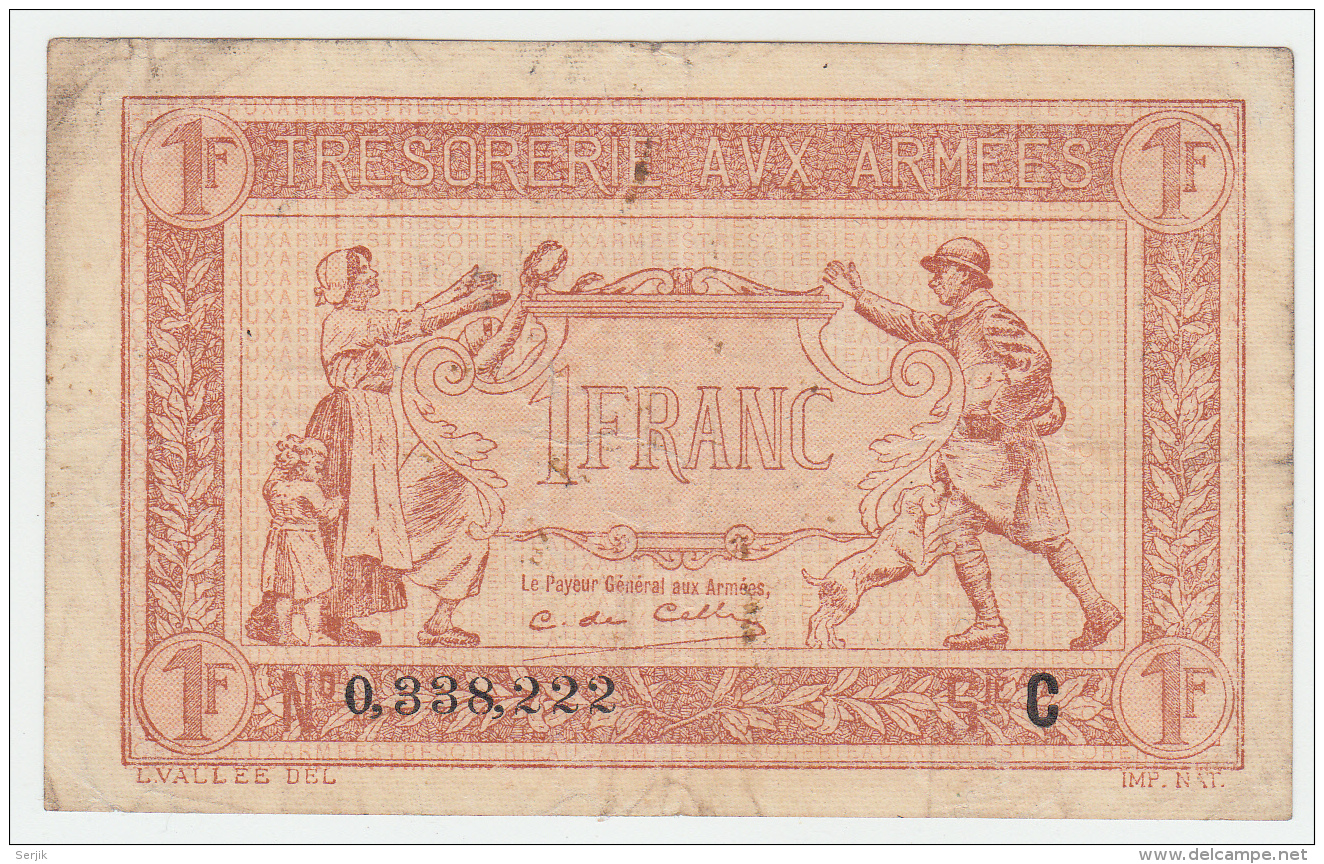 FRANCE 1 FRANC TRESORERIE AUX ARMEES 1917 AVF Pick M2 - 1917-1919 Army Treasury
