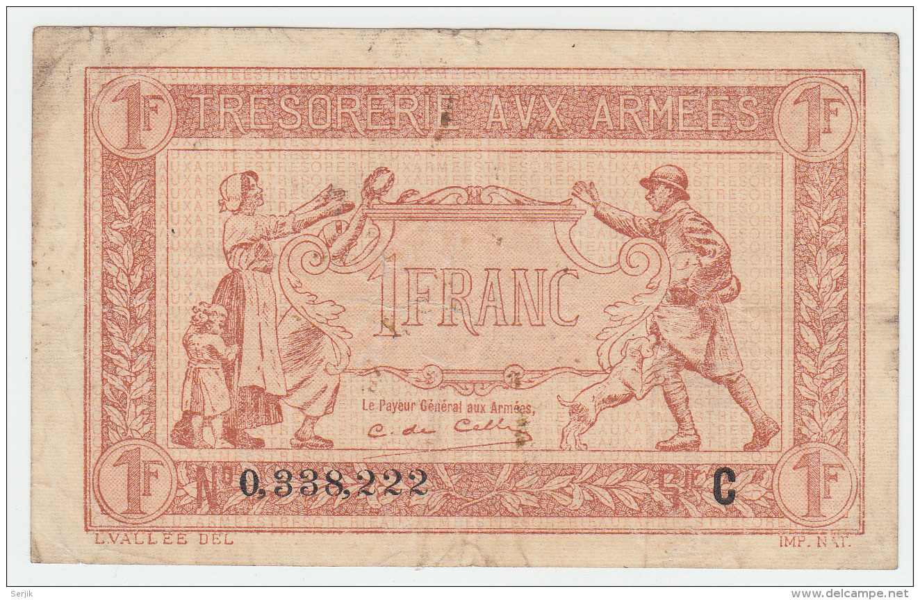 FRANCE 1 FRANC TRESORERIE AUX ARMEES 1917 AVF Pick M2 - 1917-1919 Trésorerie Aux Armées