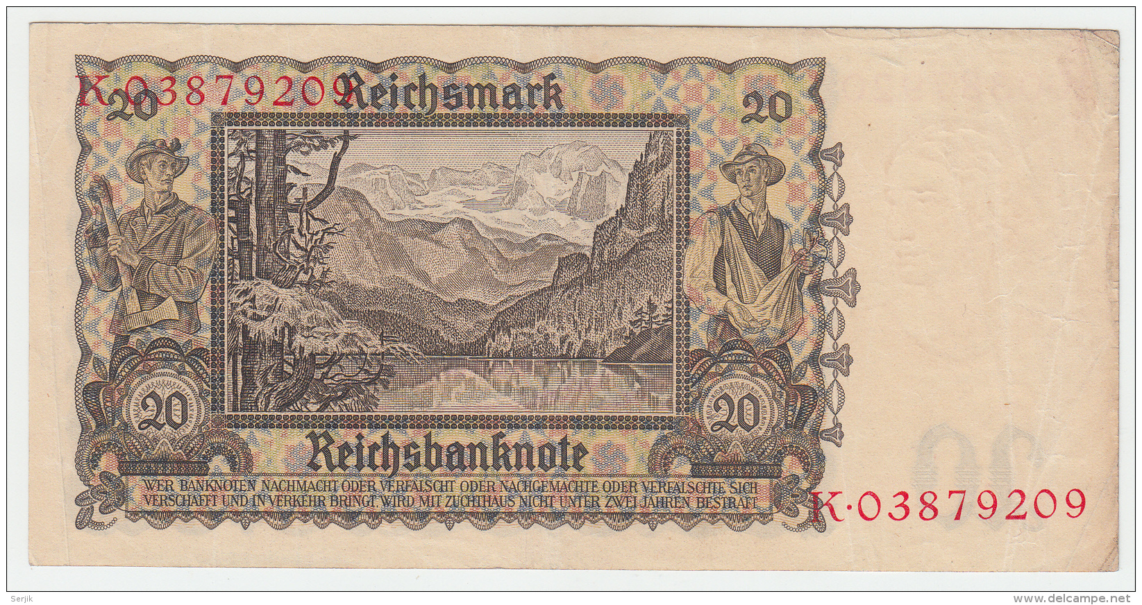 GERMANY 20 REICHSMARK 1939 VF+ Pick 185 - 20 Reichsmark