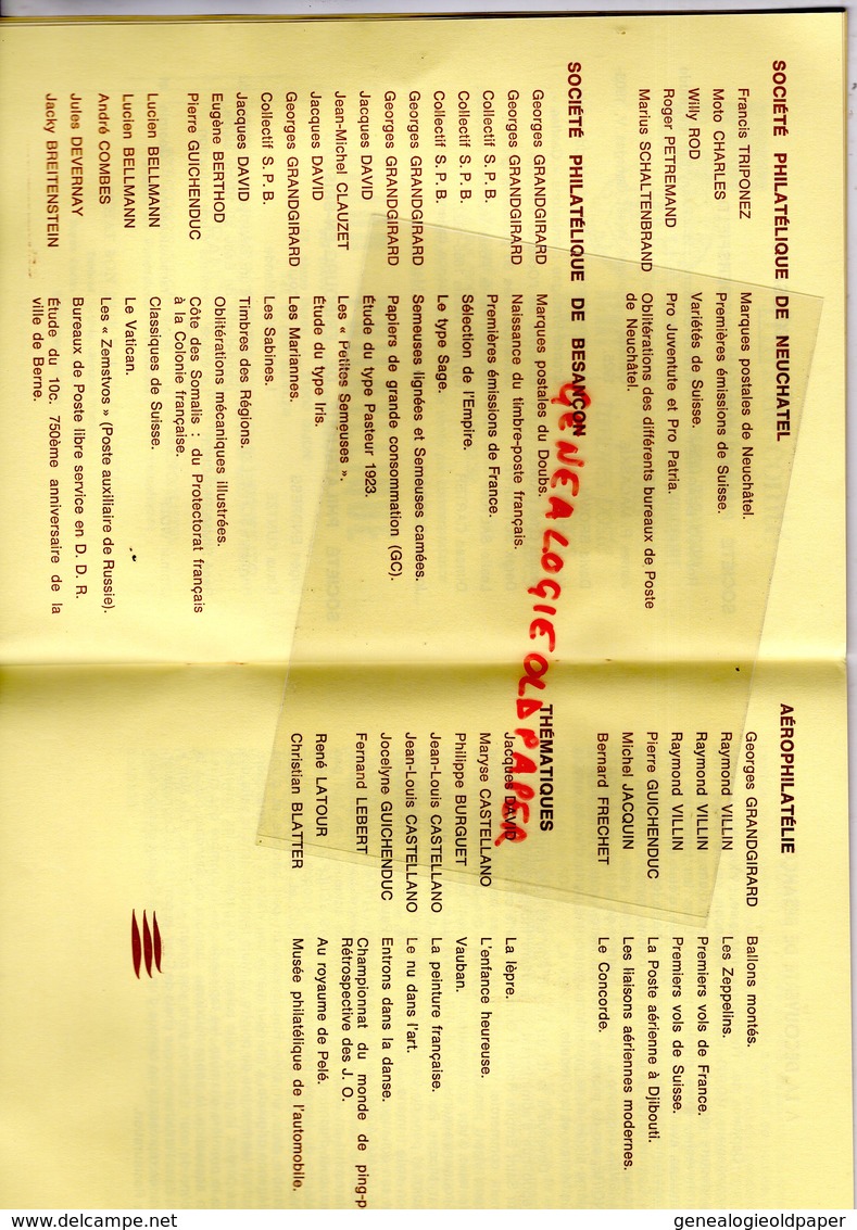 25- BESANCON- RARE PROGRAMME PALAIS GRANVELLE EXPOSITION PHILAELIQUE 1979-HUDDERSFIELD-FRIBOURG NEUCHATEL-SCHWINT-RAUCH-
