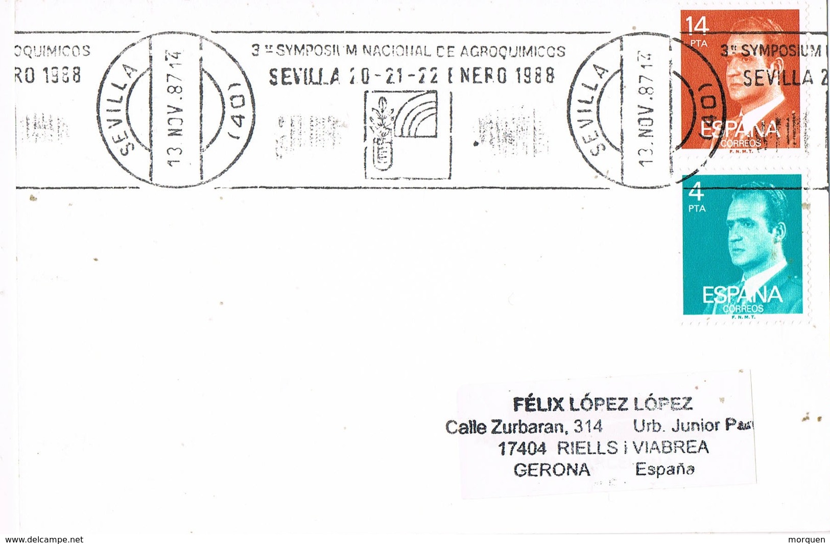 30224. Tarjeta SEVILLA 1988. Rodillo Simposium Agro Quimicos - Cartas & Documentos