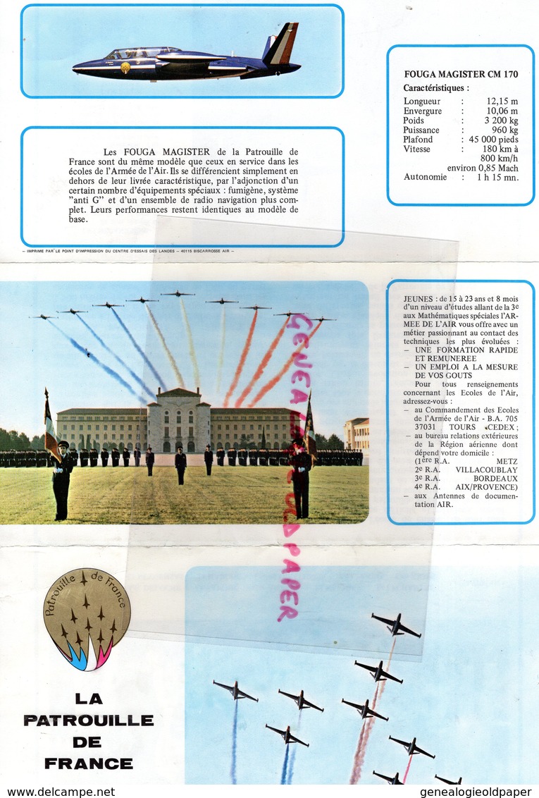 AVIATION- LA PATROUILLE DE FRANCE 1977- DEPLIANT -FOUGA MAGISTER-BALIVET-DELOCHE-FAUQUE-AMBERT-MEUNIER-LECHANTRE-KRINE- - Documents Historiques