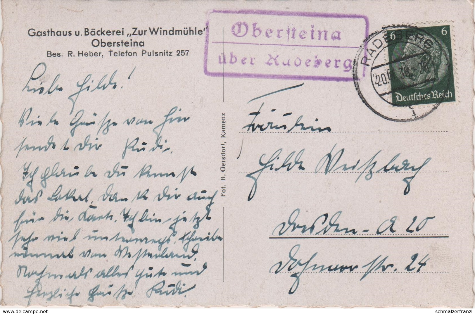 AK Obersteina Gasthof Bäckerei Windmühle A Steina Pulsnitz Möhrsdorf Ohorn Friedersdorf Gersdorf Oberlichtenau Rehnsdorf - Pulsnitz