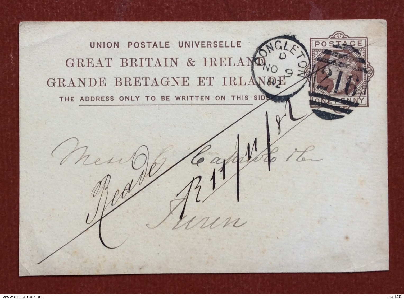 GRANDE BRETAGNE ET IRLANDE CARTOLINA POSTALE  ONE PENNY FROM CONGLETON  TO TURIN 9/11/82 - Covers & Documents