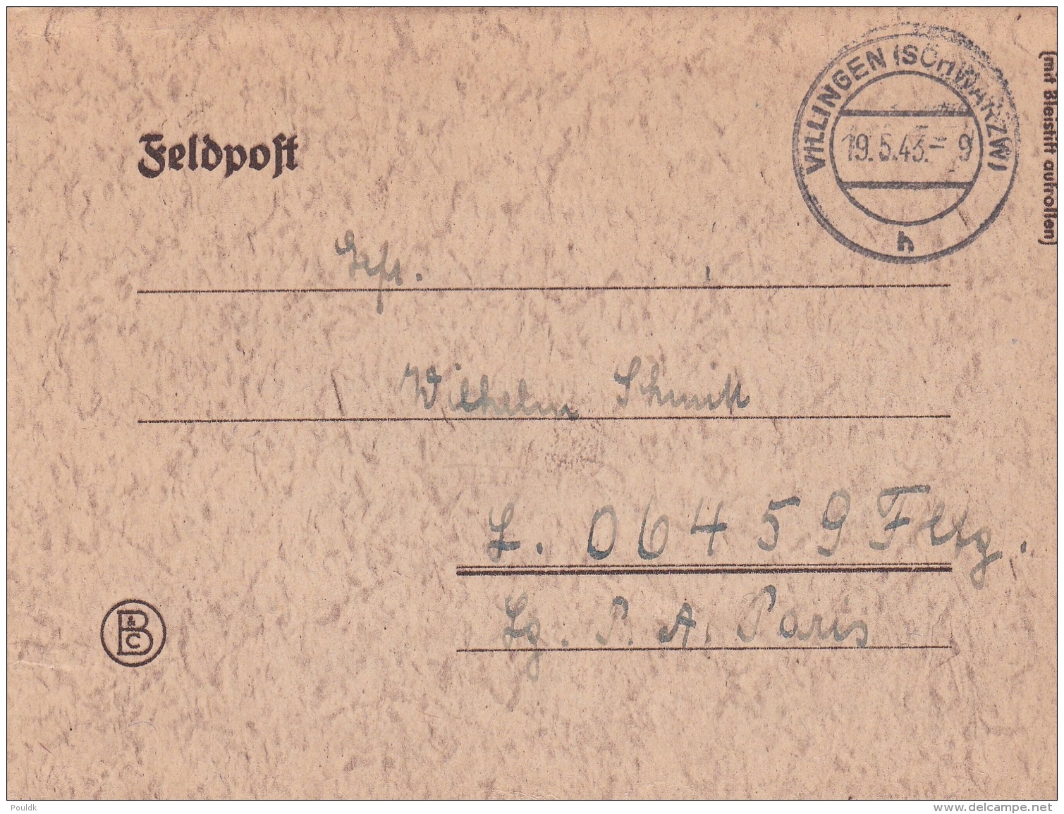 German Feldpost WW2: To Romilly-sur-Seine (France) - Fliegerhorst-Kommandantur A 210/XII FP 06459 Flg. LGPA Paris P/m Vi - Militaria