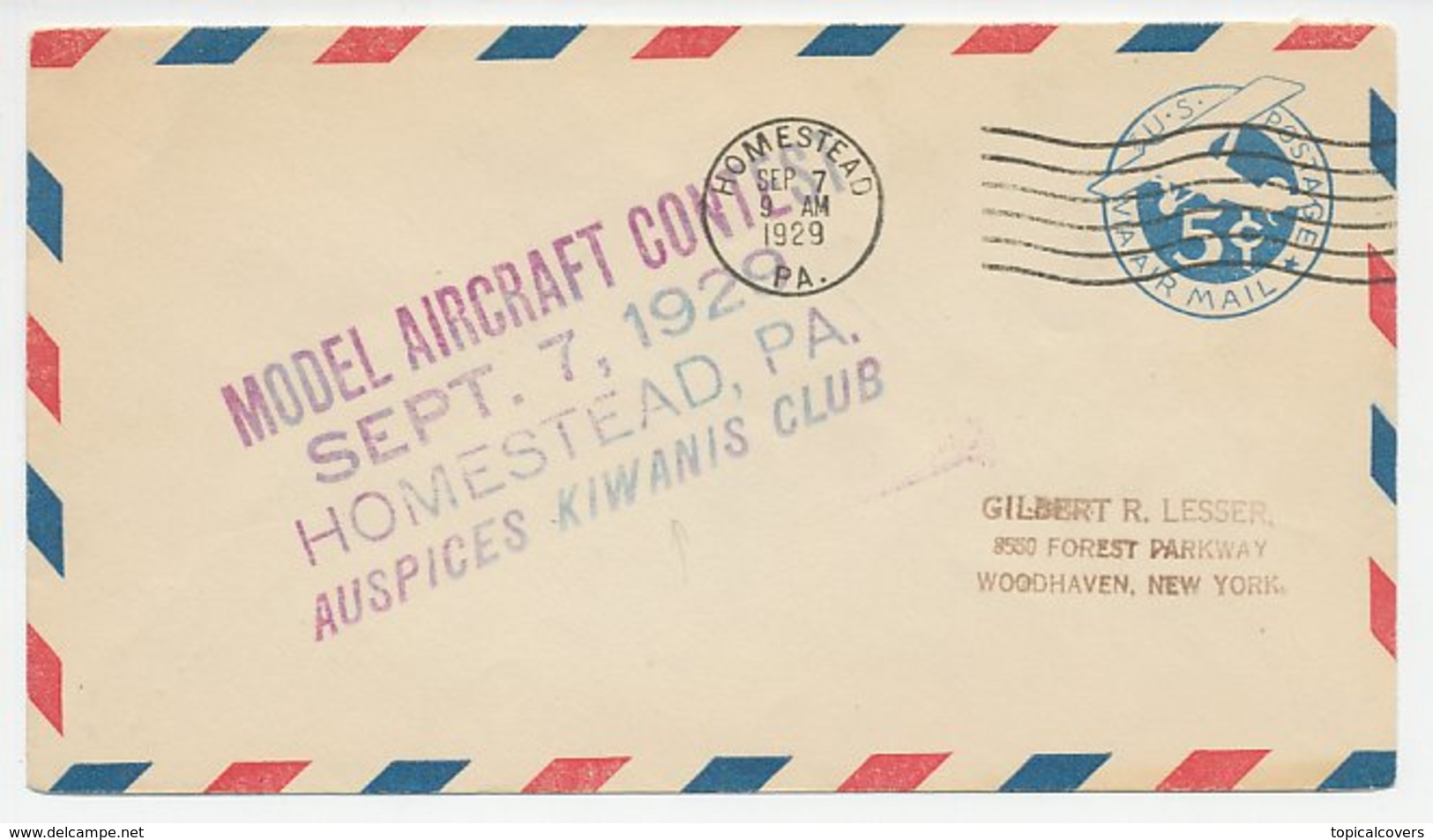 Cover / Postmark USA 1929 Model Aircraft Contest - Kiwanis Club - Aerei