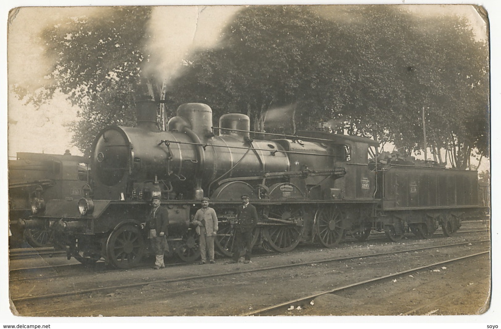 Locomotive P.L.M. 2983  Denain Carte Photo Beau Plan Coins Arrondis - Gares - Avec Trains