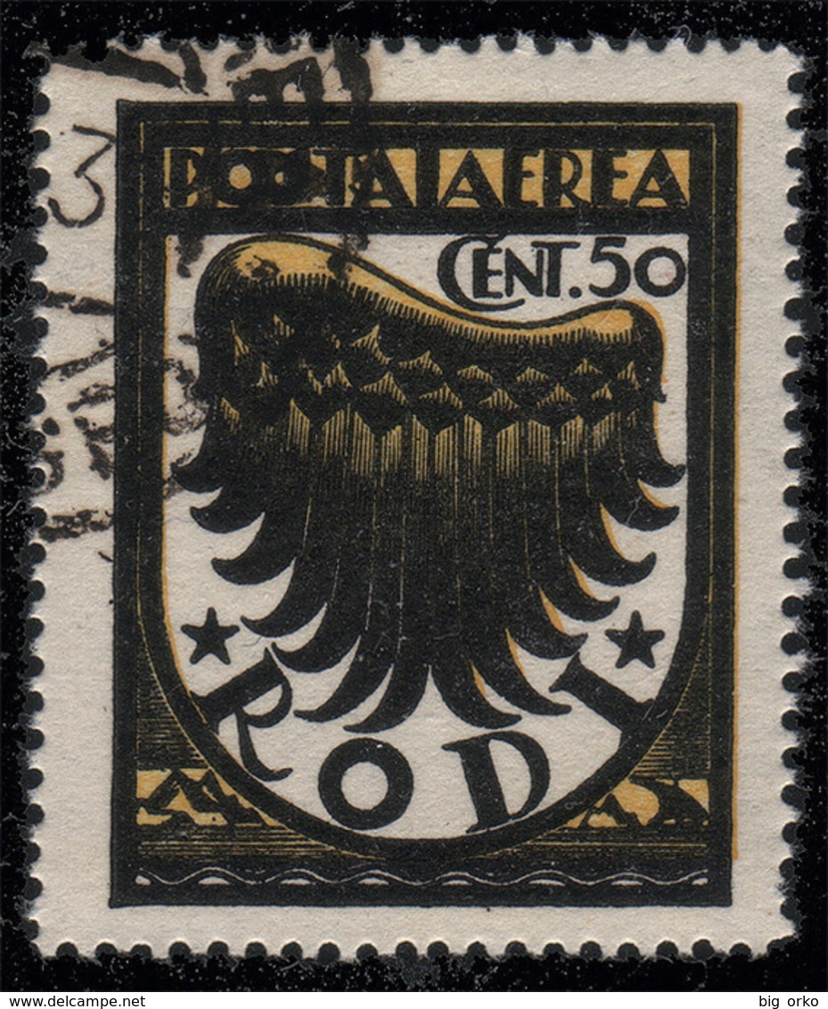 ITALIA - Isole Egeo: Rodi / Emissioni Generali POSTA AEREA - Ala Stilizzata 50 C. Nero E Ocra - 1934 - Dodekanisos