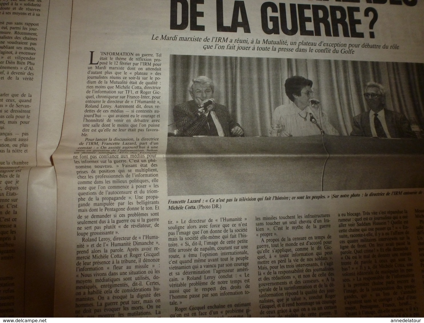 1991 L'HUMANITÉ ---> Massacre à Bagdad; La soupe est bonne au 3e RIMA; Khmers rouges à Battambang; etc