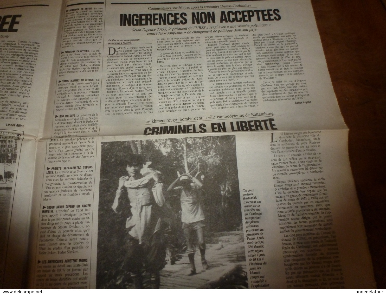 1991 L'HUMANITÉ ---> Massacre à Bagdad; La soupe est bonne au 3e RIMA; Khmers rouges à Battambang; etc