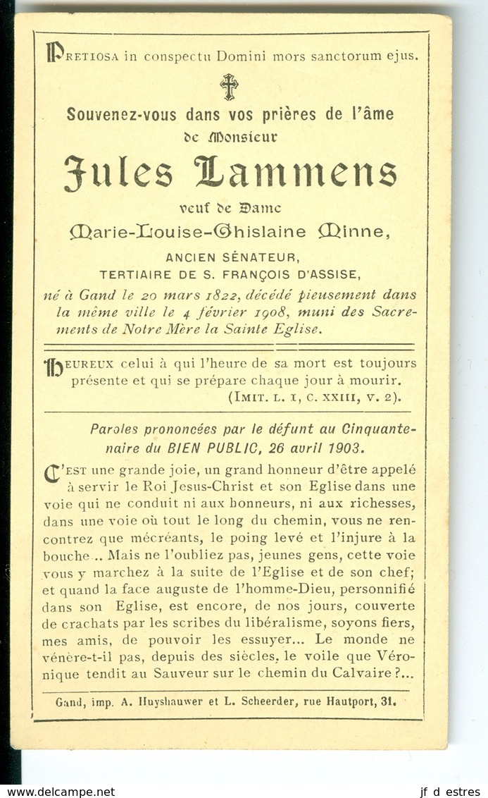 SM Jules Lammens Veuf Marie Louise Minne, Ancien Sénateur, Gand 1908 Gent - Décès