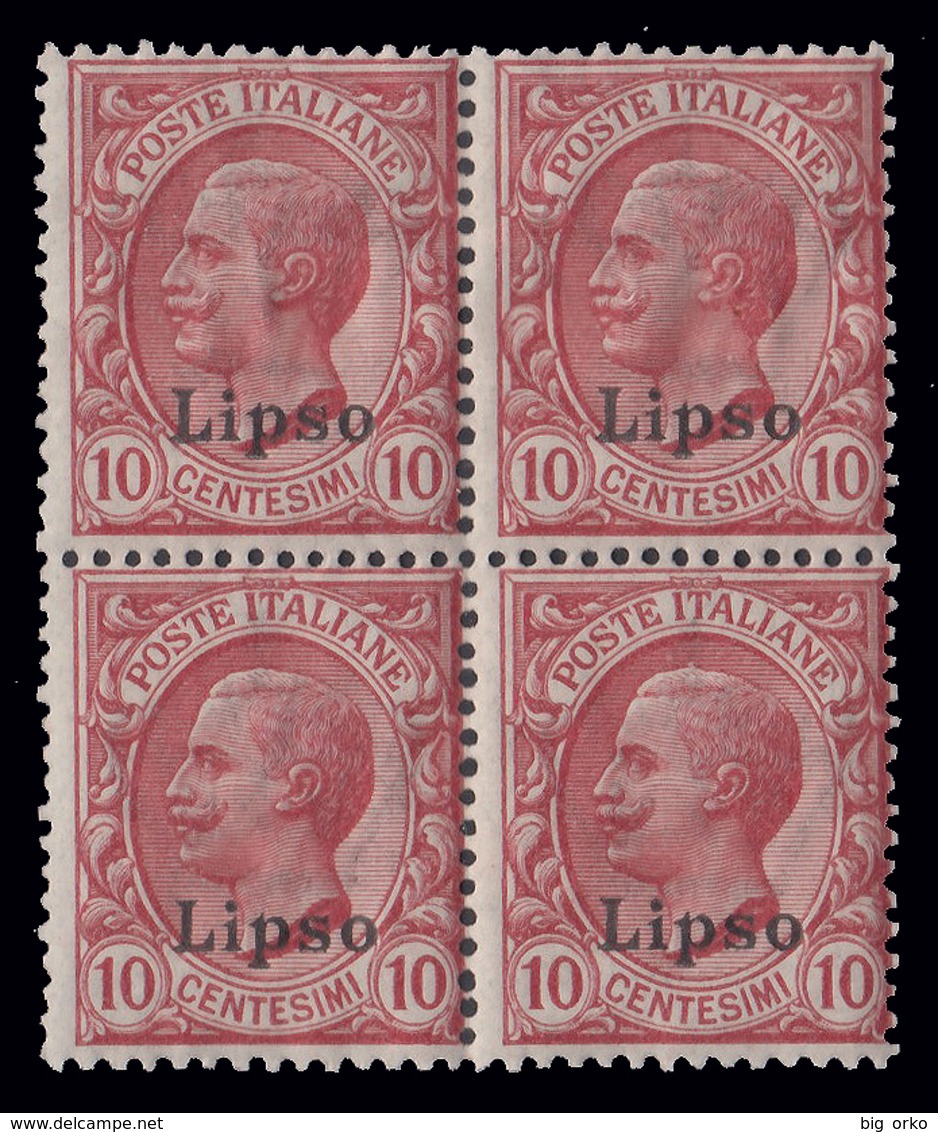 Italia - Isole Egeo: Lipso - 10 C. Rosa (blocco Di Quattro) - 1912 - Dodécanèse