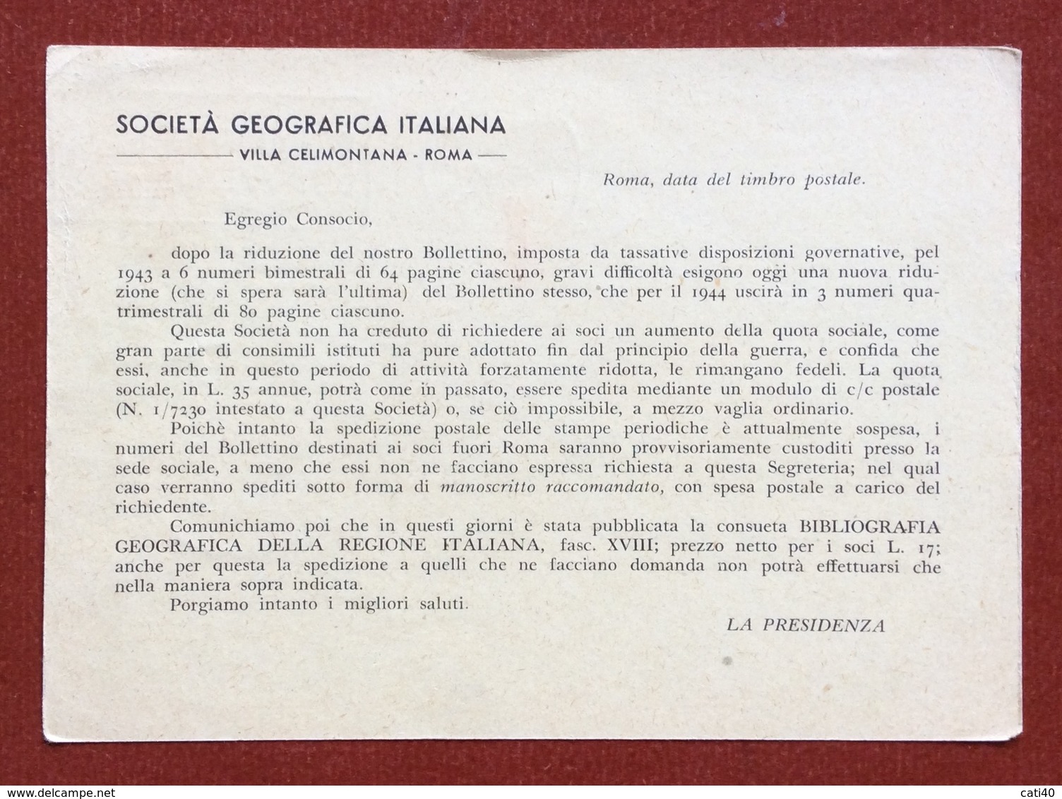CARTOLINA POSTALE REPUBBLICA SOCIALE 30 C. VINCEREMO  SOVRASTAMPATA  CON STAMPA PRIVATA SOC.GEOGRAFICA ITALIANA - Postwaardestukken