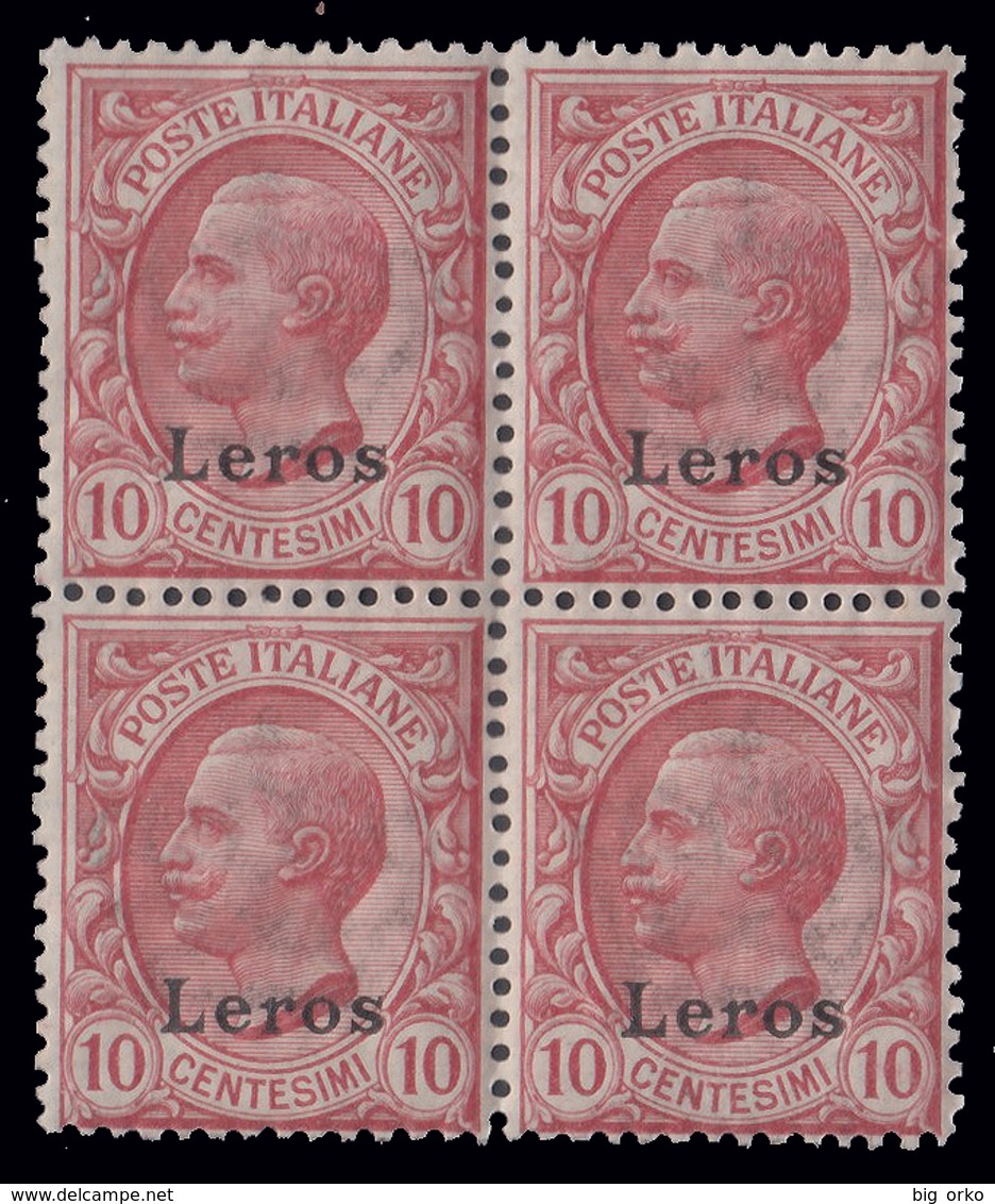Italia - Isole Egeo: Leros - 10 C. Rosa (82)  (blocco Di Quattro) - 1912 - Dodekanisos
