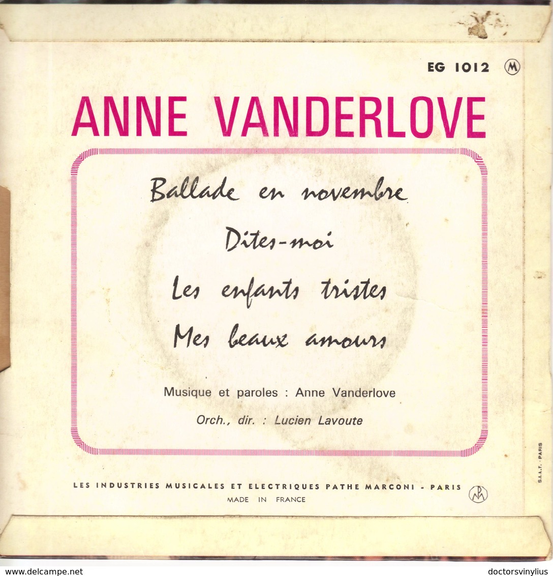 ANNE VANDERLOVE "BALLADE EN NOVEMBRE - DITES MOI - LES ENFANTS TRISTES  - MES BEAUX AMOURS" DISQUE VINYL 45 TOURS - Other - French Music