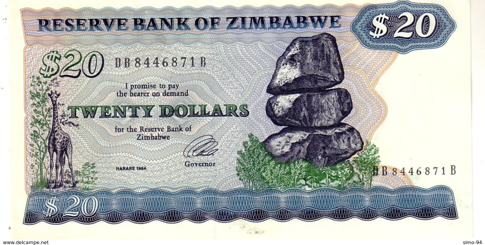 Zimbabwe P.4 20 Dollars 1994  Unc - Zimbabwe