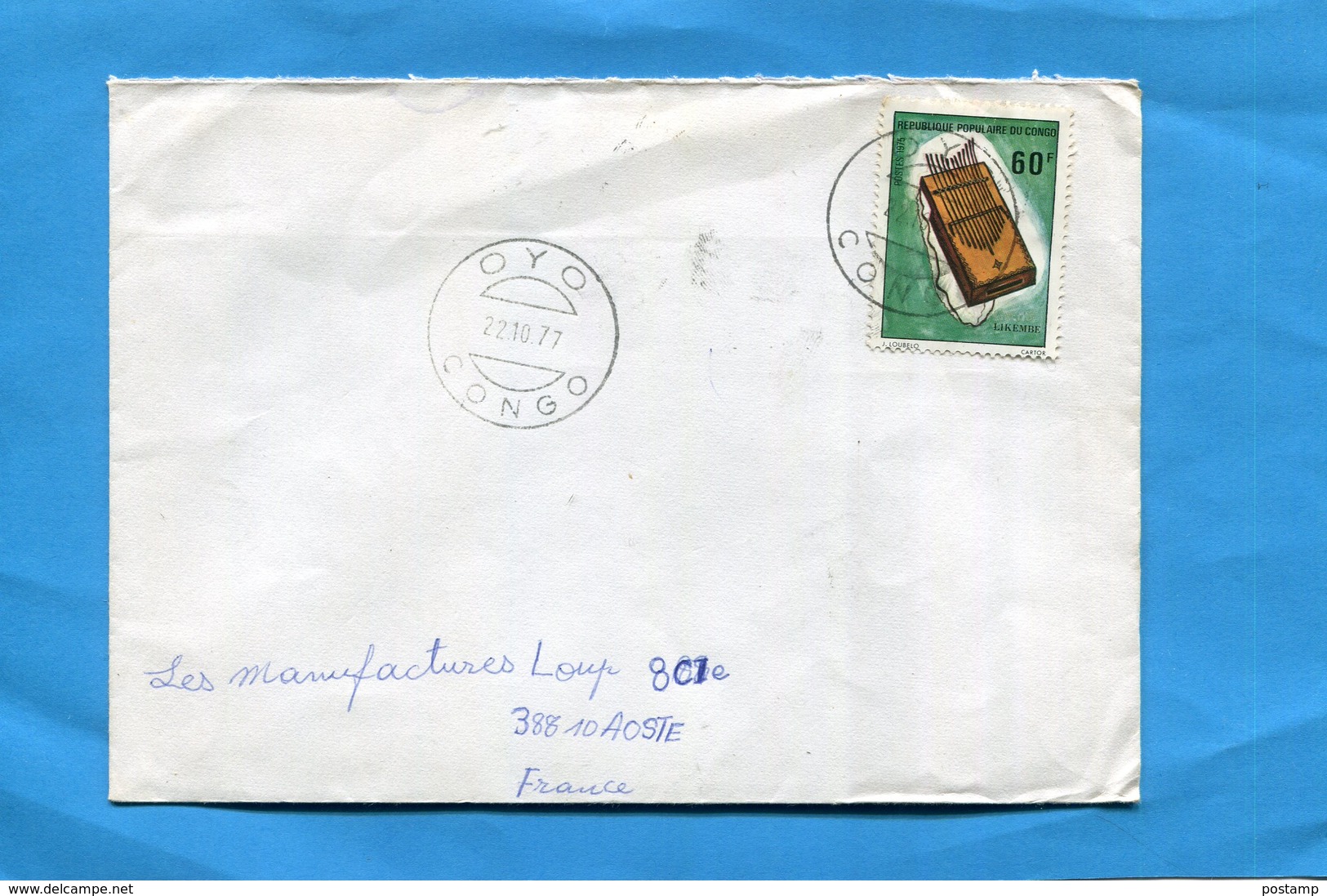 MARCOPHILIE-CONGO -lettre>Françe-cad OYO-1977-stamps-N°392 Music-likembe -instrument - Other & Unclassified