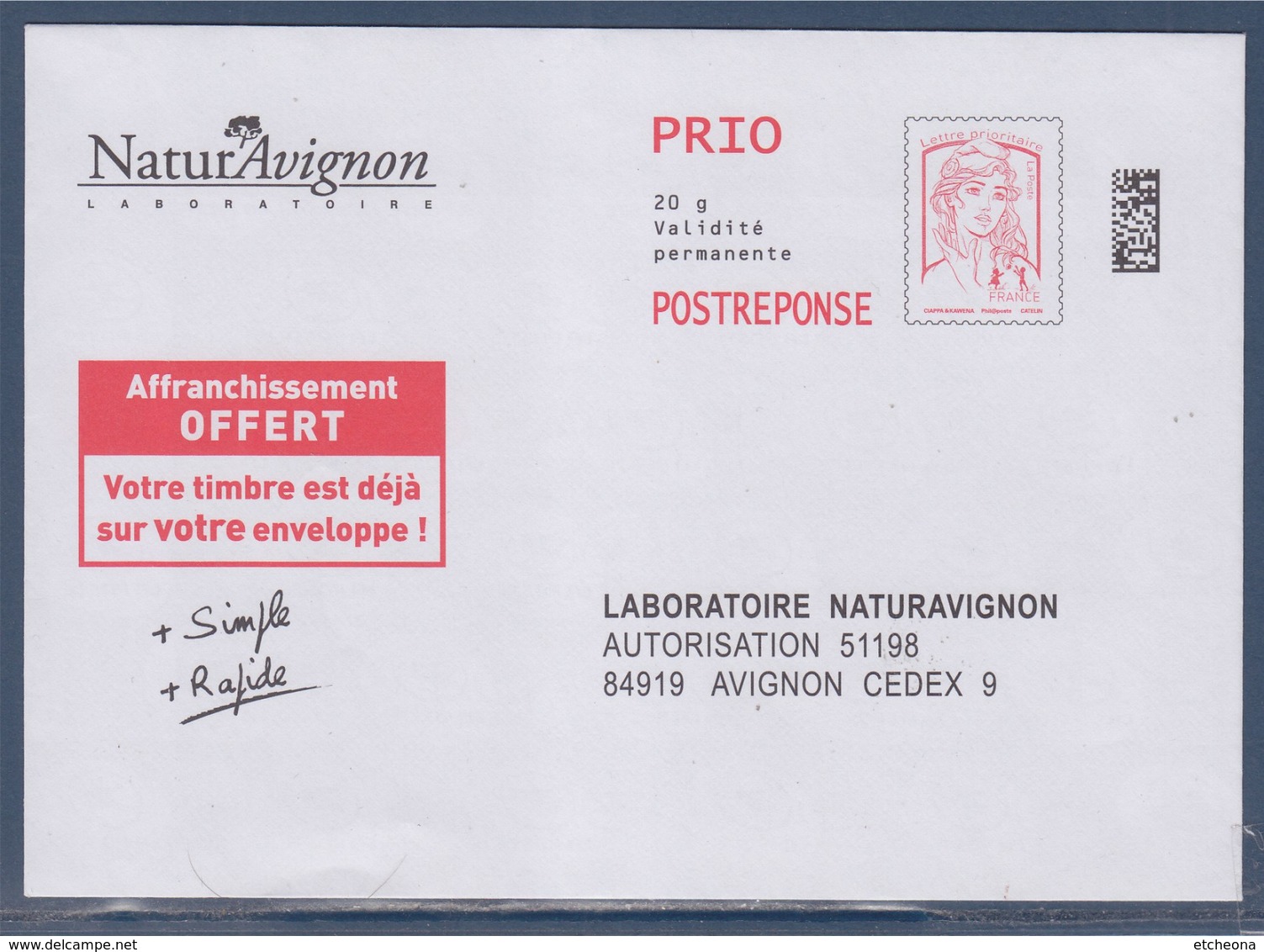 = Prêt à Poster Postréponse Prio De NaturAvignon Laboratoire Lot 17P026 Neuf Type Timbre 5016 - PAP : Antwoord /Ciappa-Kavena
