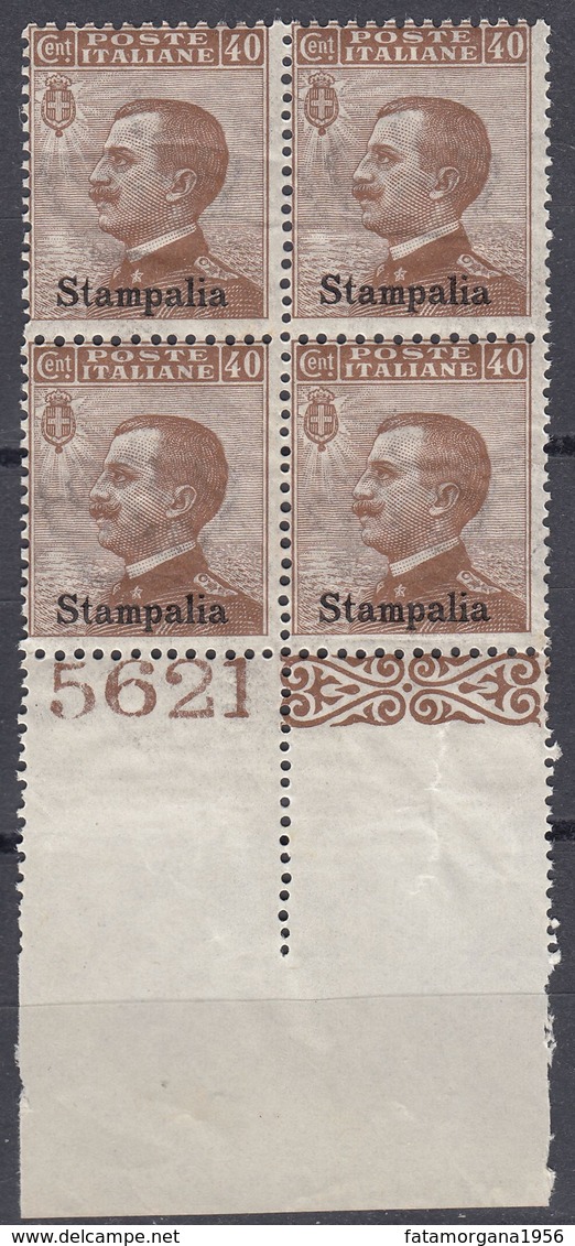 STAMPALIA (OCCUPAZIONE ITALIANA) - 1912 - Quartina Nuova MNH: Unificato 6 Con Margine Di Foglio Numerato. - Egée (Stampalia)