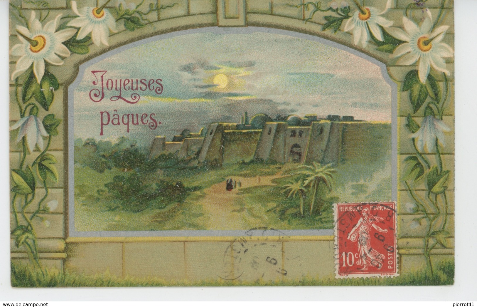 PAYSAGES - Jolie Carte Fantaisie Paysage Et Fleurs De "Joyeuses Pâques " - Pâques