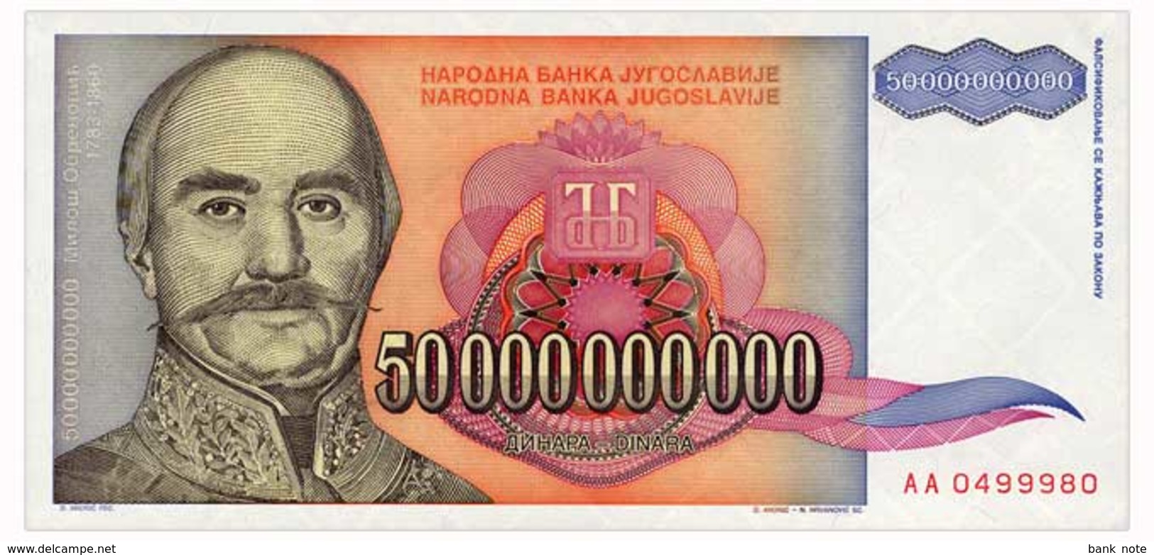 YUGOSLAVIA 50 MLRD DINARA 1993 Pick 136 Unc - Jugoslavia