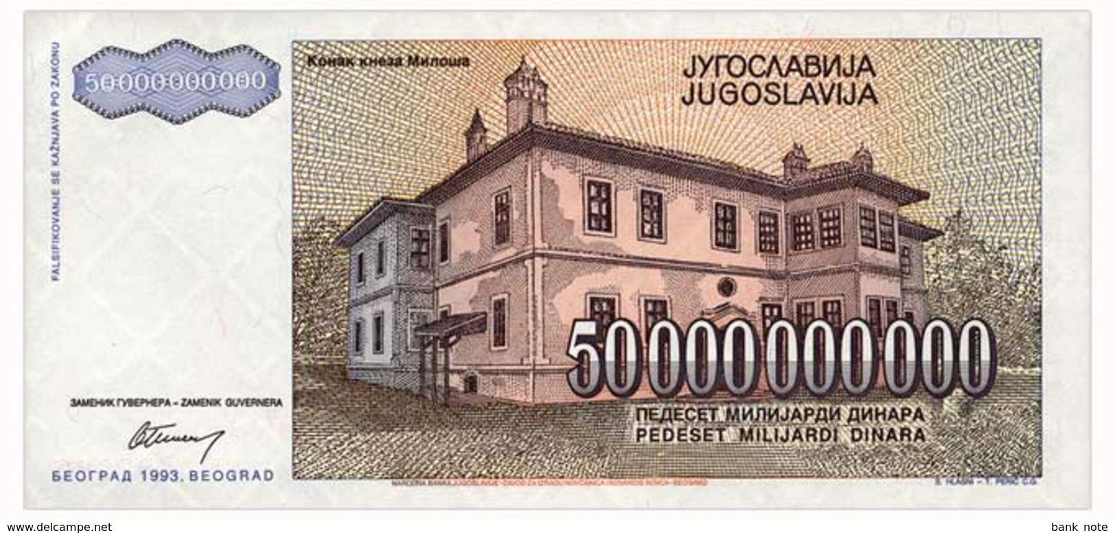 YUGOSLAVIA 50 MLRD DINARA 1993 Pick 136 Unc - Jugoslavia