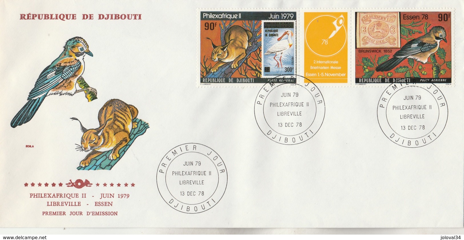 DJIBOUTI FDC 1978  Yvert  PA 128A  Triptyque Avec Vignette Philexafrique - Animaux Oiseaux - Djibouti (1977-...)