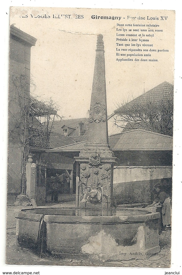 GIROMAGNY . FONTAINE LOUIS XV + LAVANDIERE + PETIT POEME . MANQUE DE PAPIER SUR BORD HAUT .ECRITE LE 31 DEC 1917 - Giromagny