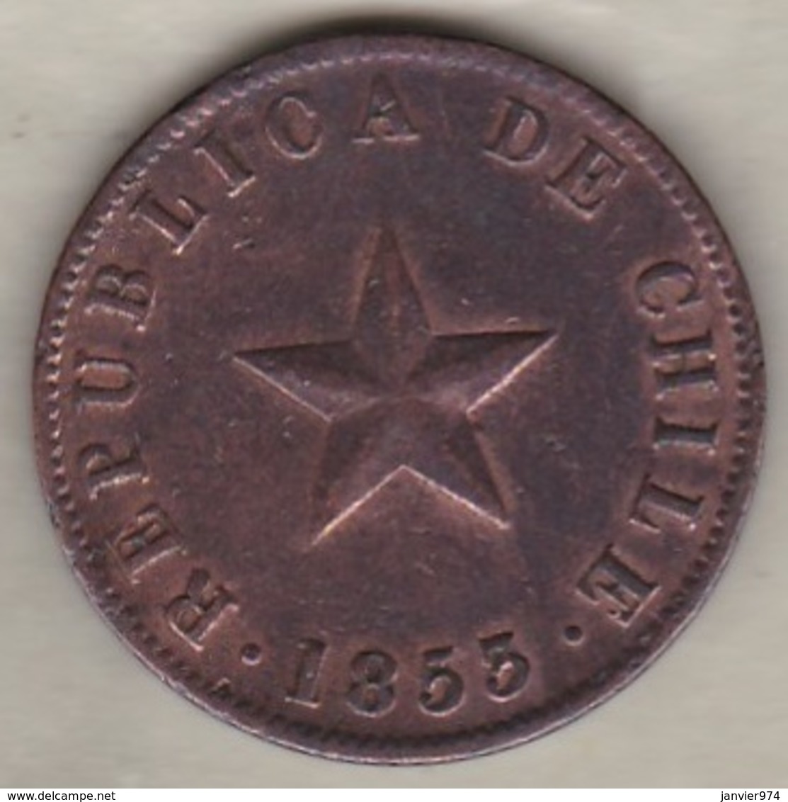 Chile. 1 Centavo 1853 . Copper. KM# 127 - Chili