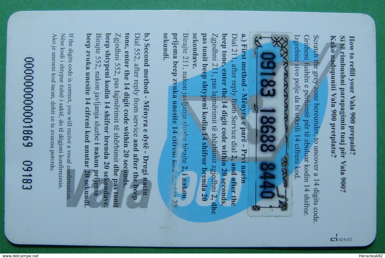 3 Ed.Kosovo PREPAID PHONE CARD 30 EURO USED Operator VALA900 Serial # 09183 *OLD RUG* - Kosovo