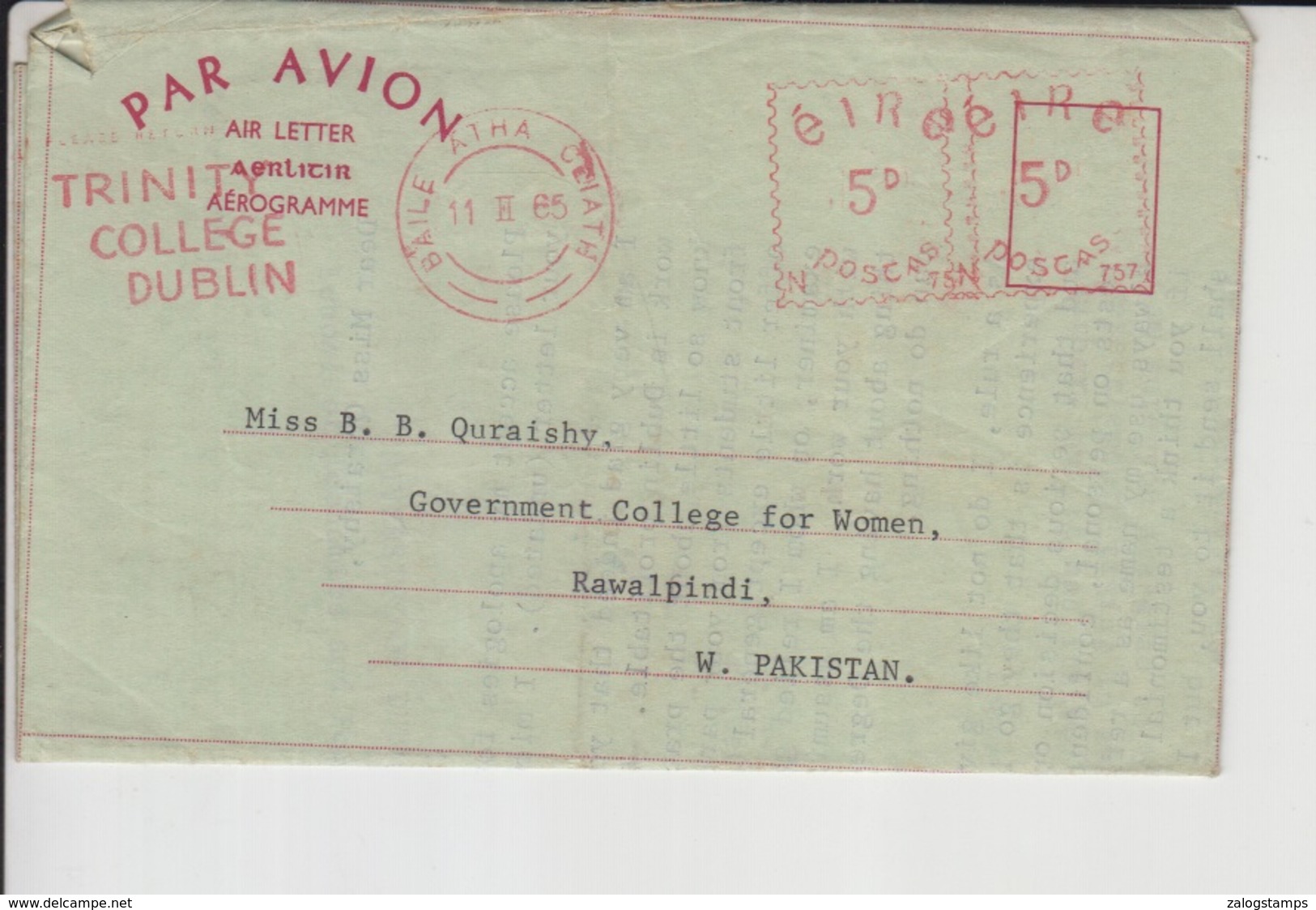 Ireland Airmail Cover To Pakistan, Stamp, (Red-2316i) - Covers & Documents