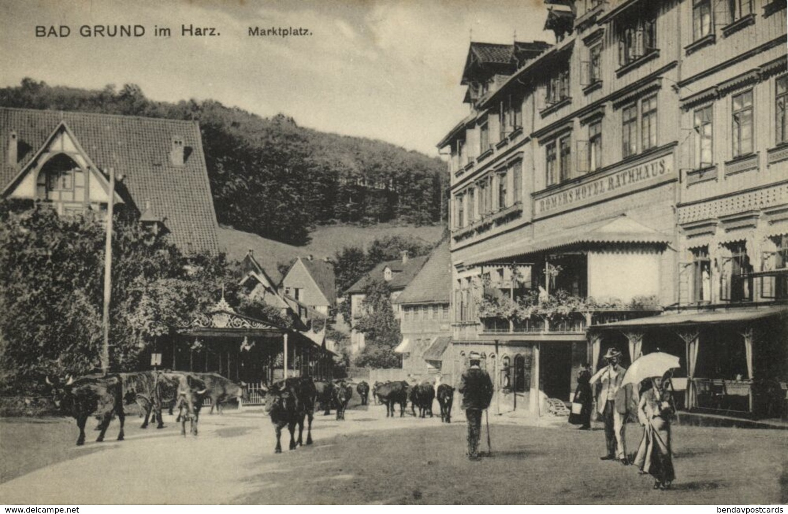 BAD GRUND Im Harz, Marktplatz, Romer's Hotel Rathhaus (1910s) AK (1) - Bad Grund