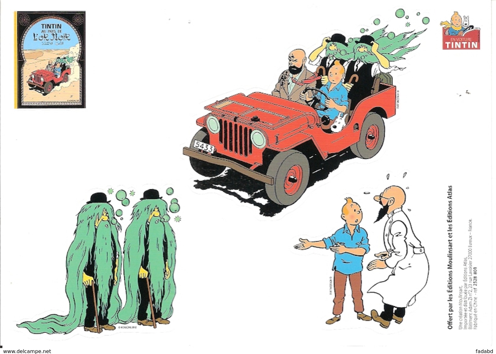 PLAQUE DE 3 AUTOCOLLANTS TINTIN EDITIONS ATLAS MOULINSART AU PAYS DE L OR NOIR - Autocollants