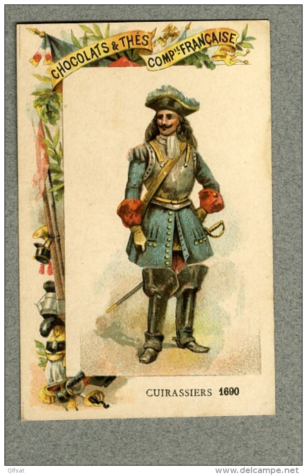 Chromo Cie Française Cuirassiers 1690 Militaire Military Cavalry Old Trade Card - Other & Unclassified