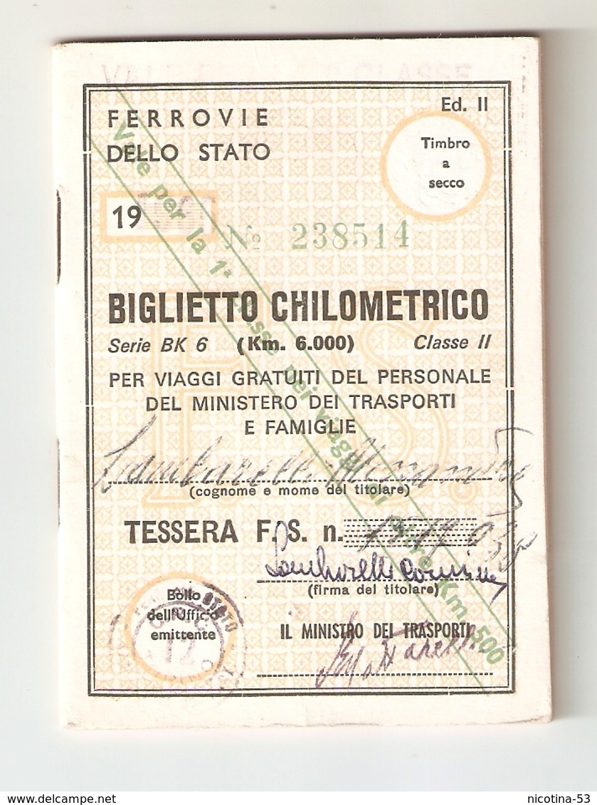 BIGLI--0012-- FERROVIE DELLO STATO-BIGLIETTO CHILOMETRICO ANNO 1965 - ( Km. 6000 ) - II CLASSE - Europa