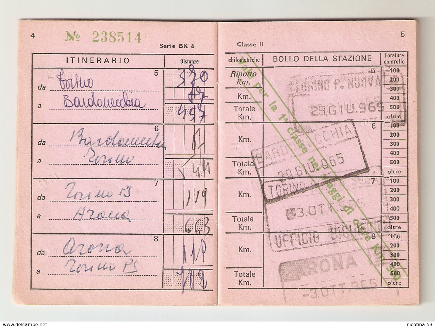 BIGLI--0012-- FERROVIE DELLO STATO-BIGLIETTO CHILOMETRICO ANNO 1965 - ( Km. 6000 ) - II CLASSE - Europa