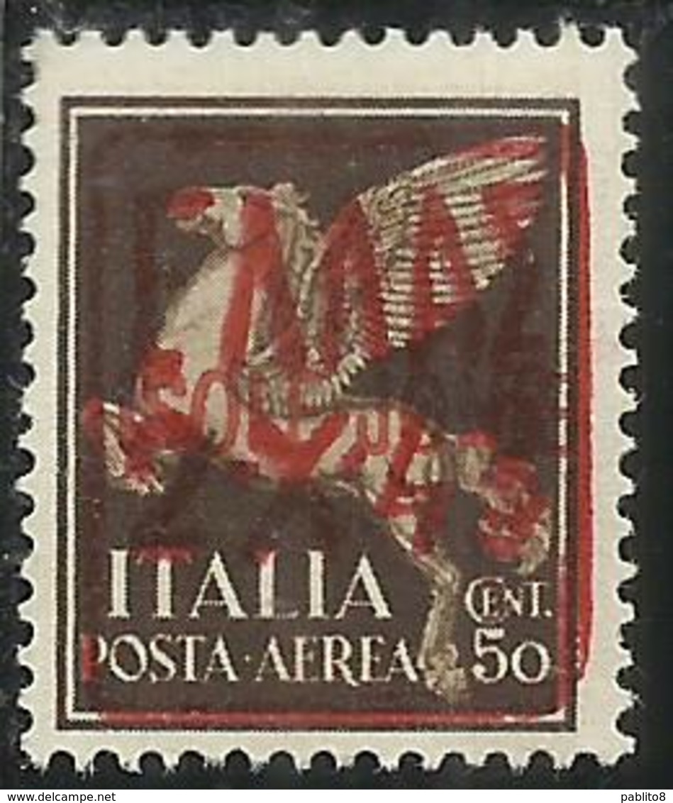 ZANTE 1943 AMMINISTRAZIONE CIVILE GRECA POSTA AEREA AIR MAIL RED OVERPRINTED SOPRASTAMPA ROSSA 50c MNH FIRMATO SIGNED - Duitse Bez.: Zante