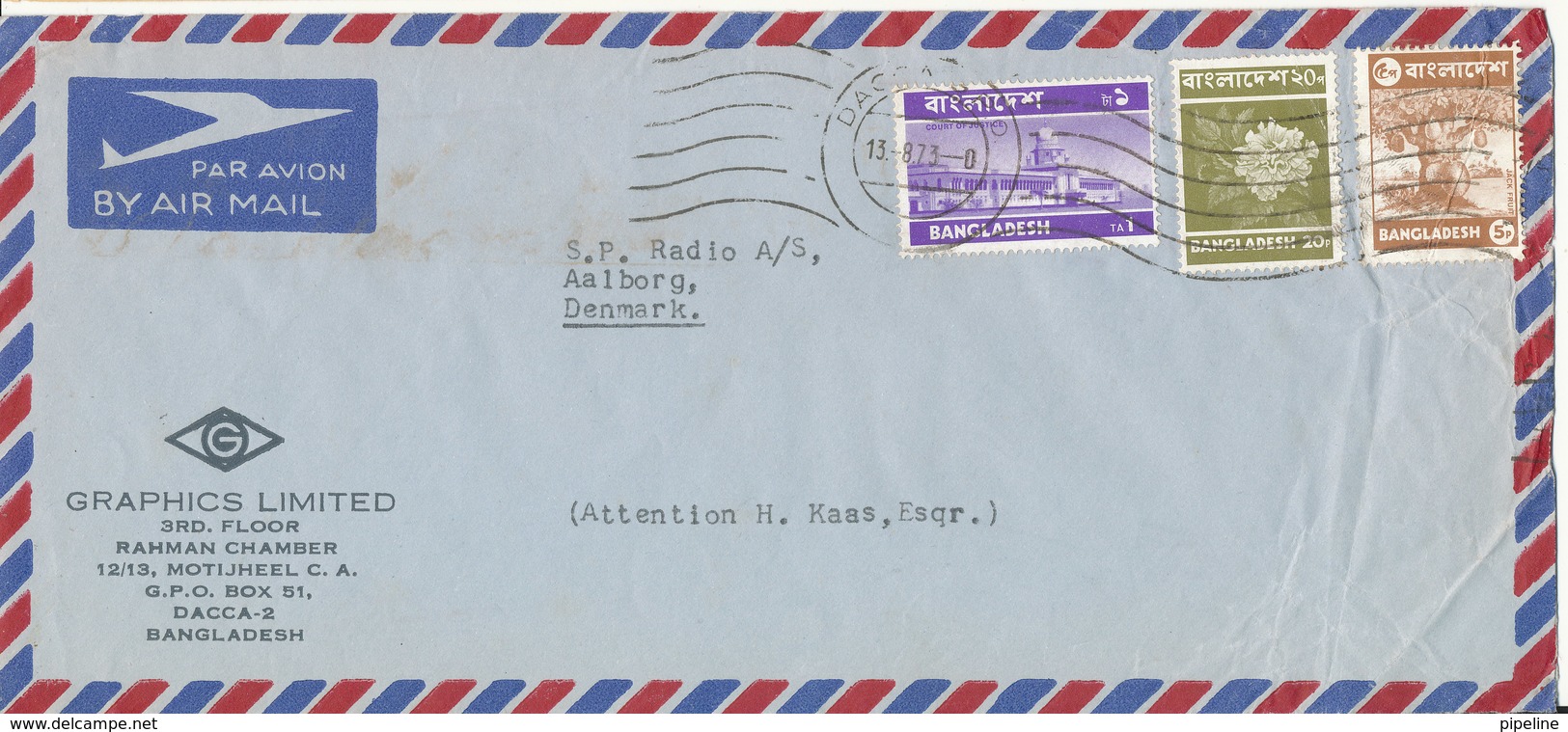 Bangladesh Air Mail Cover Sent To Denmark 13-8-1973 Topic Stamps - Bangladesh