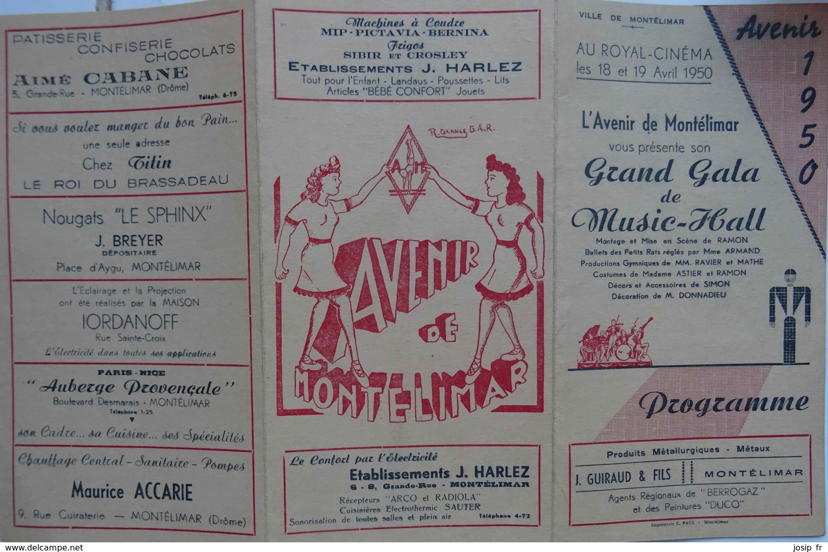 MONTÉLIMAR- PROGRAMME GRAND GALA De MUSIC-HALL De L'AVENIR MONTILIEN- 1950 Au ROYAL-CINÉMA - Programmi