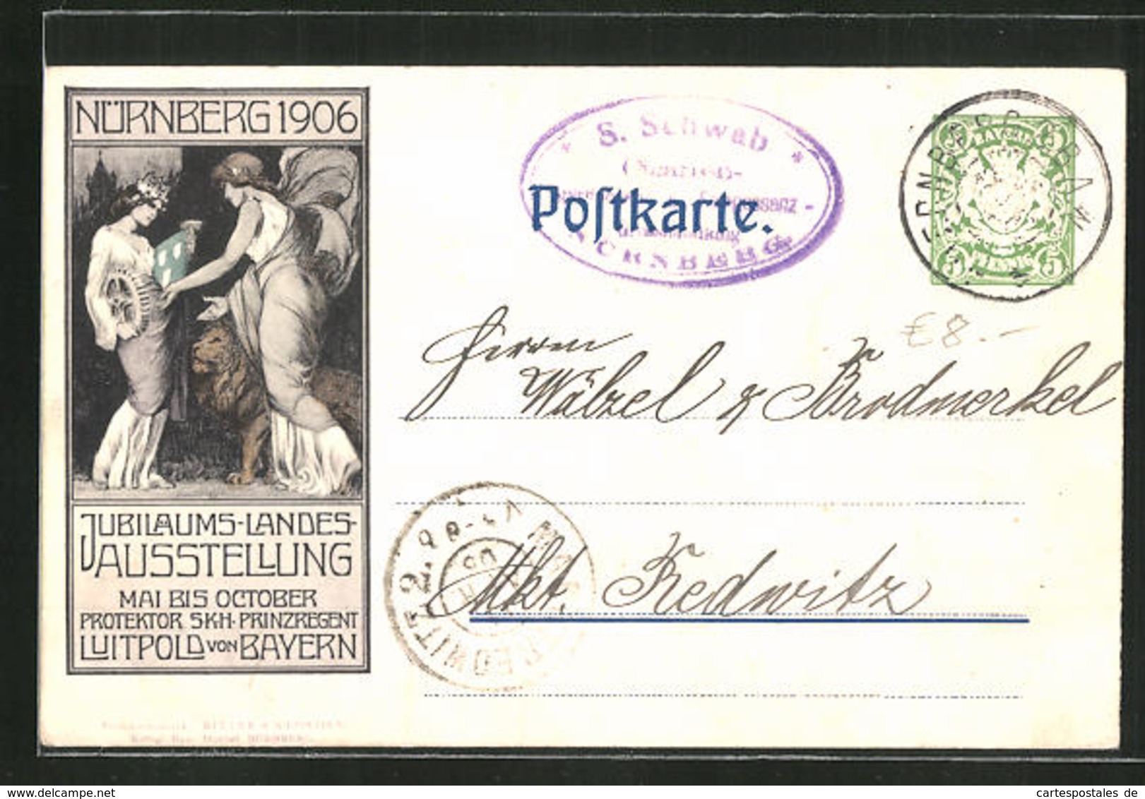 AK Nürnberg, Jubiläums-Landes-Industrie-Gewerbe & Kunstausstellung 1906, Engel Mit Löwen - Expositions