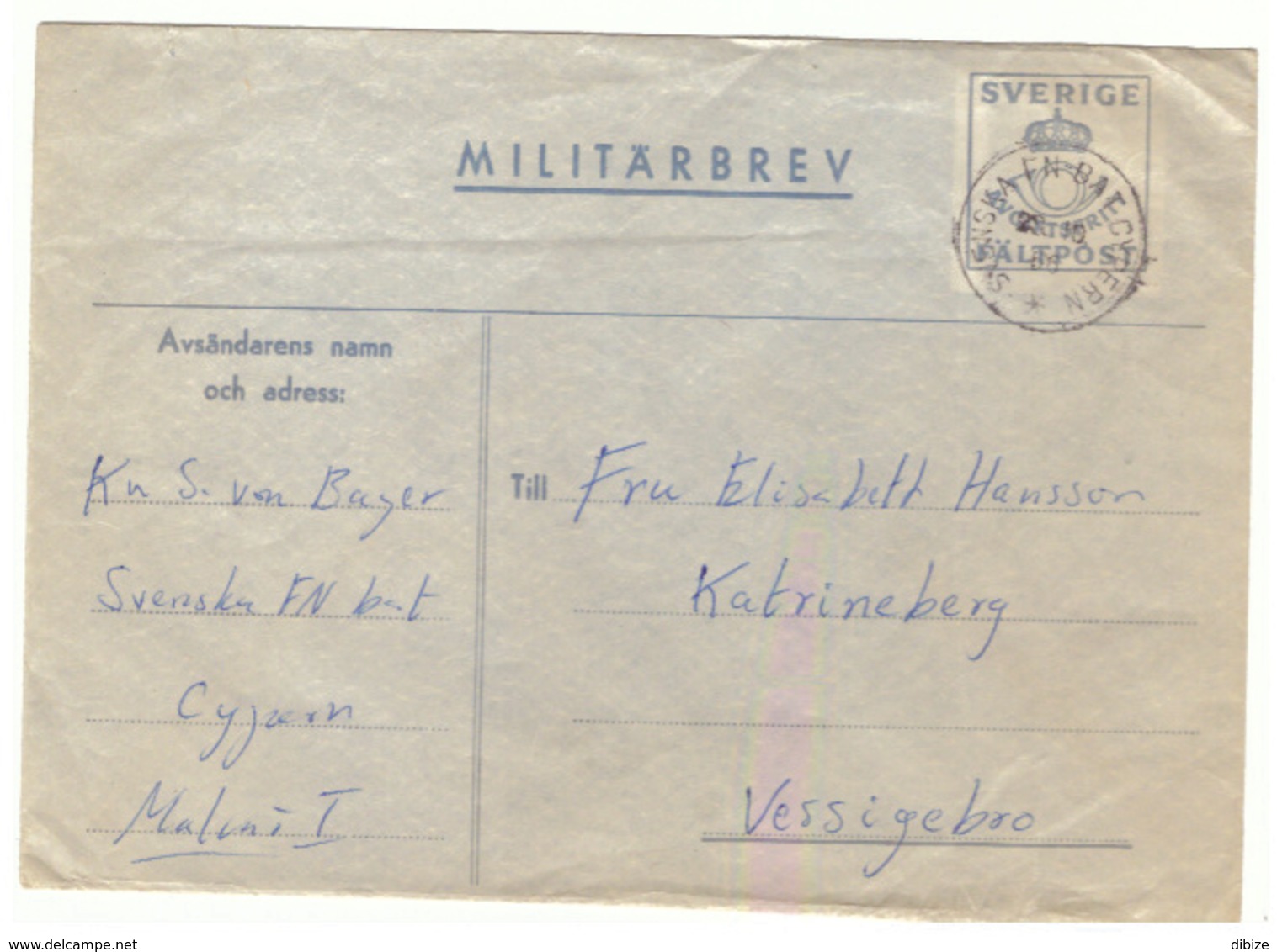 Letter From Cyprus To Sweden.1956. Militärbrev. UNO.  Svensk Bataljon På Cypern. Swedish  Battalion In Cyprus - Militaire Zegels