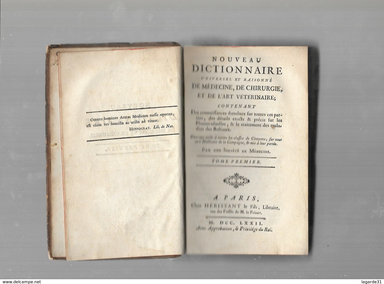 Nouveau Dictionnaire De Médecine, De Chirurgie, Et De L'art Vétérinaire, Paris, 1772, Tome 1 à 5 (RARE) - 1701-1800