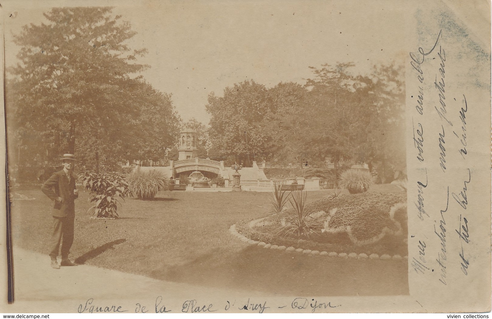 Carte Photo - Dijon (21 Côte D'Or) Square De La Place D'Arcy Circulée 1904 Affranchie Avec 10 Timbres Type Blanc à 1c - Dijon