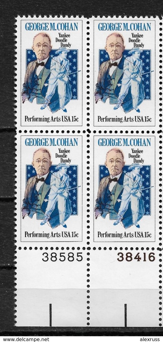 US 1978 George M. Cohan Scott # 1576 Plate Block, VF MNH** - Plattennummern