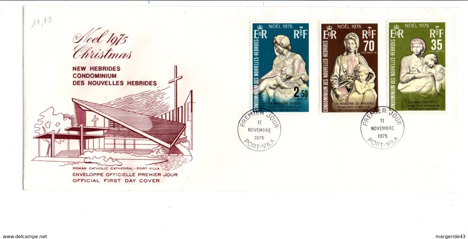 NOUVELLES HEBRIDES FDC 1975 NOEL - PRIX FIXE - FDC