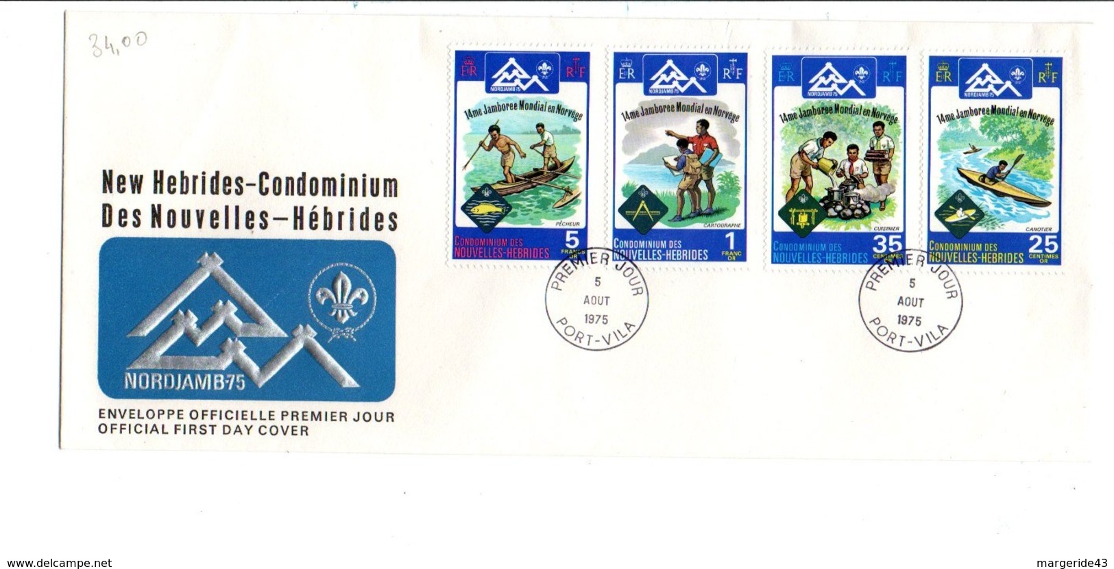 NOUVELLES HEBRIDES FDC 1975 SCOUTISME - PRIX FIXE - FDC